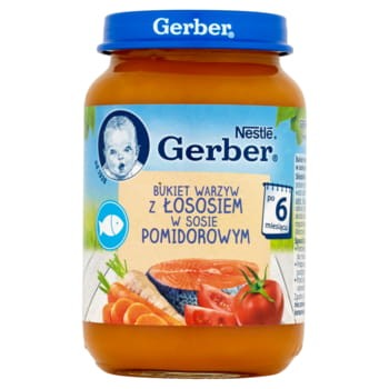Obiadek bukiet warzyw z łososiem w sosie pomidorowym po 6 miesiącu Gerber 190 g 5.jpg