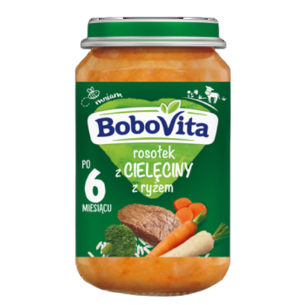 Zupka rosołek z cielęciny z ryżem po 6 miesiącu BoboVita 190 g Zupka rosołek z cielęciny z ryżem po 6 miesiącu BoboVita 190g