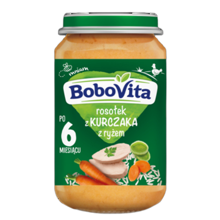 Zupka rosołek z kurczaka z ryżem po 6 miesiącu BoboVita 190 g Zupka rosołek z kurczaka z ryżem po 6 miesiącu BoboVita 190g
