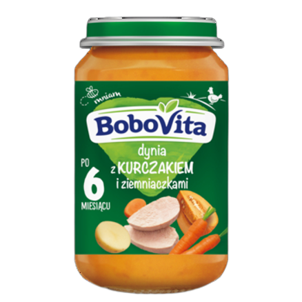 Obiadek dynia z kurczakiem i ziemniaczkami po 6 miesiącu BoboVita 190 g Obiadek dynia z kurczakiem i ziemniaczkami po 6 miesiącu BoboVita 190g