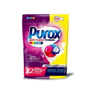 Purox anit fleck formel color 22 dwukomorowe kapsułki do prania