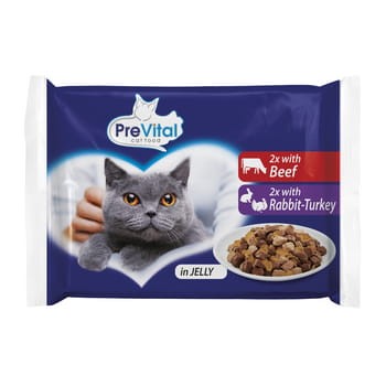 Prevital karma dla kotów 4 x 100 g. z wołowiną w galaretce. z królikiem i indykiem w galaretce fdd02d0b0f5efd7e0d4fae02bd80d2be