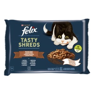 Felix tasty shreds mix karmy dla kota kaczka indyk (4x80 g)