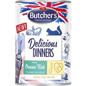 Delicious dinners, karma dla kota, kawałki z rybą morską w galaretce, 400 g d6062e5aa6c433fdf1742d91d746a30e