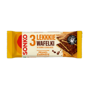 Sonko. 3 lekkie wafelki pełnoziarniste w czekoladzie 36 g.