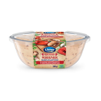 Smak sezonu podgrzybek śledź atlantycki w sosie grzybowym z pieczoną papryką lisner 280 g a1486f8ebaf810ab4549561ad38165ea