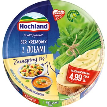Hochland z ziołami ser kremowy topiony w trójkącikach 180 g d0e4035920e08a197f5ec2ccd3fa5b30