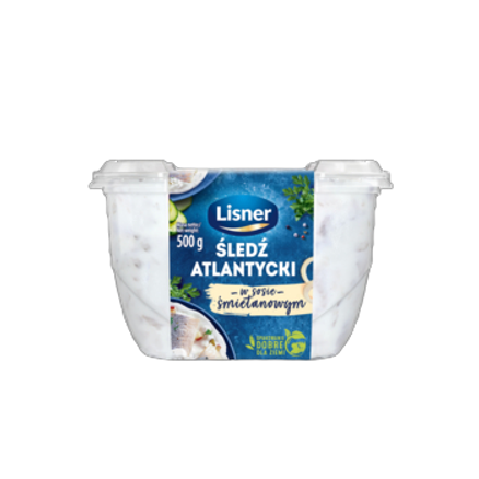 Śledź atlantycki w sosie śmietanowym lisner 500 g Śledź atlantycki w sosie śmietanowym lisner 500g