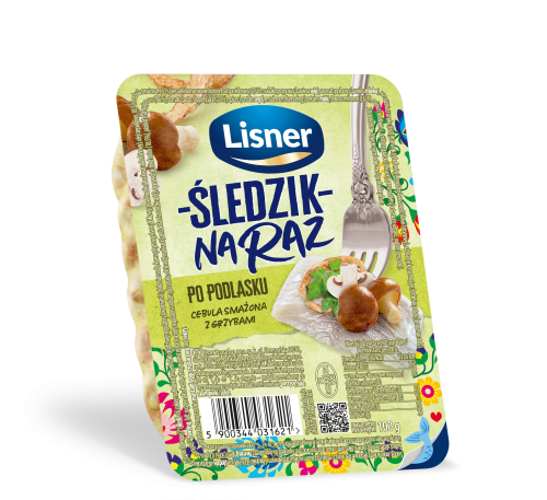 Śledzik na raz po podlasku cebula smażona z grzybami lisner 100g