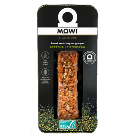 Mowi łosoś wędzony na gorąco cytryna i pietruszka 125 g Mowi łosoś wędzony na gorąco cytryna i pietruszka 125g