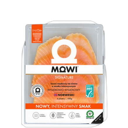 Mowi intensiv łosoś wędzony na zimno plastry 100 g Mowi intensiv łosoś wędzony na zimno plastry 100g