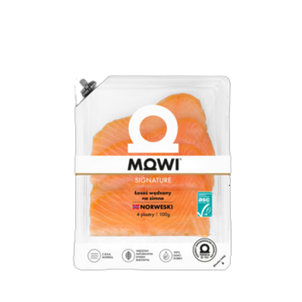 Mowi łosoś wędzony na zimno plastry 4x25 g Mowi łosoś wędzony na zimno plastry 4x25g