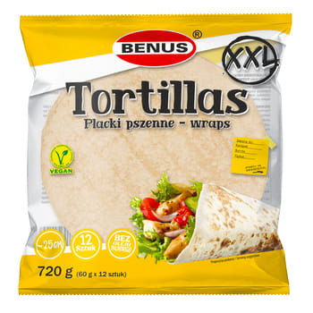 Benus tortillas xxl placki pszenne - wraps 720 g (60 g x 12 szt.) c7bac2210b8870b815cf7cbf6ff20961