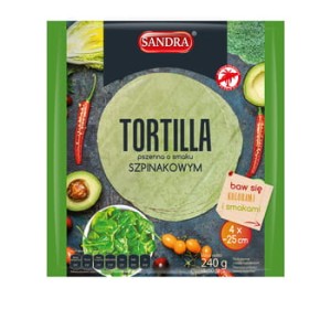 Tortilla pszenna o smaku szpinakowym sandra 25cm (4szt) 240 g