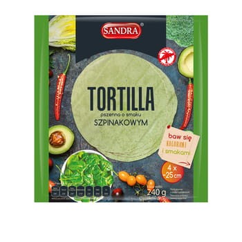 Tortilla pszenna o smaku szpinakowym sandra 25cm (4szt) 240 g 91d5f668f226dfe7e431b0b7f9ec739a