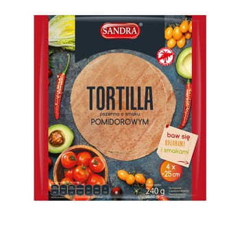 Tortilla pszenna o smaku pomidorowym sandra 25cm (4szt) 240 g 0ec1d038f14417db730a7baa0163dbf5