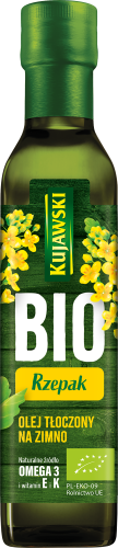 Kujawski bio olej z rzepaku tłoczony na zimno 250 ml Kujawski bio olej z rzepaku tłoczony na zimno 250 ml