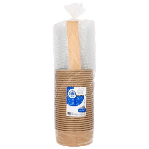 Guillin polska pokepack miski papierowe kraft 1300 ml wraz z przykrywkami pet | 30 szt.