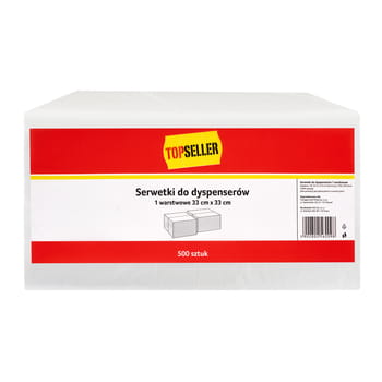 Topseller serwetki do dyspenserów 1 warstwowe składane 45505 33 cm x 33 cm 500 szt. 014a86490be7a44aa0c79e257968b935