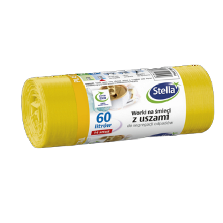 Stella worki na śmieci z uszami do segregacji odpadów plastik metal 60 l 14szt żółte Stella worki na śmieci z uszami do segregacji odpadów plastik metal 60l 14szt żółte
