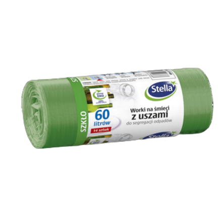 Stella worki na śmieci z uszami do domowej segregacji odpadów szkło 60 l 14szt. zielone (ldpe) Stella worki na śmieci z uszami do domowej segregacji odpadów szkło 60l 14szt. zielone (ldpe)