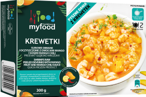 myfood krewetki surowe obrane i oczyszczone z owocami mango i sosem mango chili, produkt głęboko mrożony, 300 g