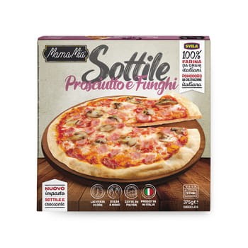 svila pizza mamamia z szynką prosciutto i pieczarkami, 375 g, produkt głęboko mrożony, spód wypiekany w piecu kamiennym 8d98c9da54ed65e5ae8ecb0833c28fdc