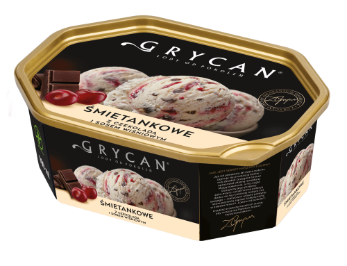 Lody Grycan Śmietankowe z czekoladą i sosem wiśniowym 900ml.