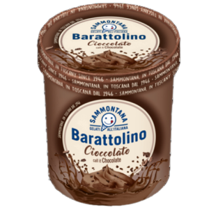 Sammontana Barattolino Cioccolato Lody czekoladowe w polewie kakaowej z płatkami czekoladowymi 500 g/800 ml