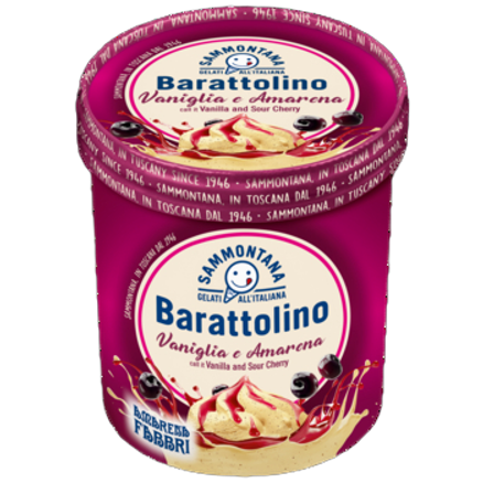 Barattolino Lody waniliowe z nadzieniem z czarnej wiśni 500 g / 800 ml Barattolino Lody waniliowe z nadzieniem z czarnej wiśni 500g/800ml