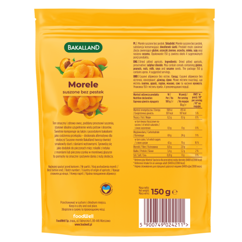 morele całe owoce 150g bakalland