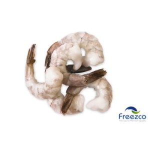 Freezco krewetki białe vannamei surowe, obrane, z ogonkiem 31-40pcs/lb worek 0,75 kg/1 kg, 25% glazury, mrożone iqf