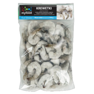 myfood krewetka surowa obrana z ogonkiem, rozmiar: 16-20 szt./lb, produkt głęboko mrożony, glazura: 25%, 750 g/1000 g