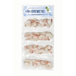 Abramczyk krewetki białe 31-40 blanszowane bez głowy bez pancerza z ogonkiem 20% 400-500 g ocean