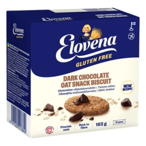 elovena gluten free ciasteczka owsiane z gorzką czekoladą 162 g. produkt bezglutenowy.