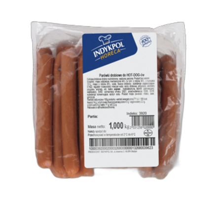 Parówki drobiowe do hot-dogów ok. 1 kg Indykpol Parówki drobiowe do hot-dogów ok. 1 kg Indykpol