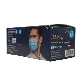 Maska medyczna trzywarstwowa EN14683 typ IIR opak. 50 szt. Polmask 7ecfc28700a7ac1b0c07248268034768
