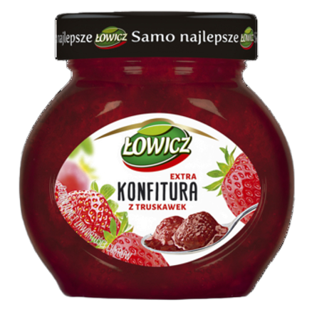 Konfitura extra z truskawek o obniżonej zawartości cukrów Łowicz 240 g Konfitura extra z truskawek o obniżonej zawartości cukrów Łowicz 240g