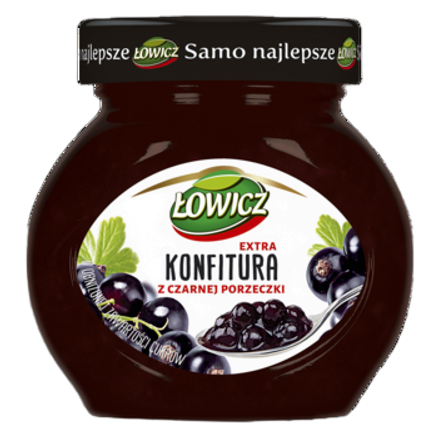 Konfitura extra z czarnej porzeczki obniżonej zawartośći cukrów Łowicz 240 g Konfitura extra z czarnej porzeczki obniżonej zawartośći cukrów Łowicz 240g
