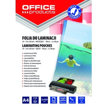 Folia do laminowania OFFICE PRODUCTS A4 2x100mikr błyszcząca 100szt transparen b7e7f29c34e2990768f2cf1123b74fa4