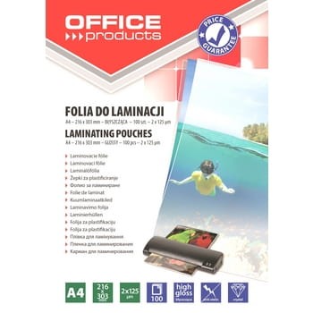 Folia do laminowania OFFICE PRODUCTS A4 2x125 mic 100 szt transparentna 9f8dd185c733f2884b96225f9f95a422