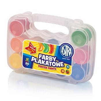 Farby plakatowe Astra 12 kolorów 20 ml - walizka fbfff6ac815aa2c64c939038b8526930