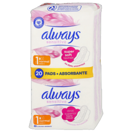Podpaski Always ze skrzydełkami Ultra Sensitive Normal 20szt. Podpaski Always ze skrzydełkami Ultra Sensitive Normal 20szt.