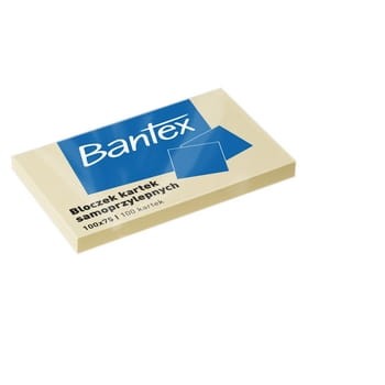 Bloczki samoprzylepne Bantex 100x75mm, 100 kartek, żółte 86969d59e43698bdb625a74f330514fe