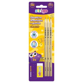 Strigo ołówki drewniane HB x 3+ gumka biała 81255e78315201b6da4118a98637f941