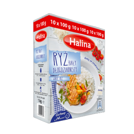 Ryż biały długoziarnisty Halina 1000 g Ryż biały długoziarnisty Halina 10x100g