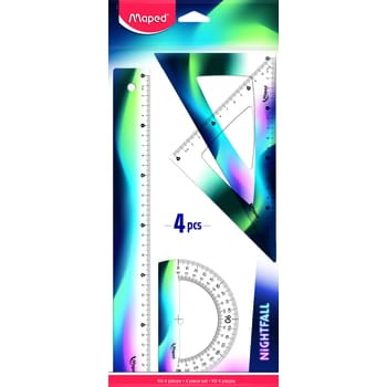 Zestaw Maped Nightfall 4 elem. linijka 30 cm, 2 ekierki, kątomierz 7447d06c7dbeb0e4056fc84fc85c8f10