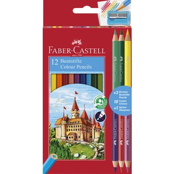 Kredki zamek 12 kolorów+3 kredki dwustronne+temperówka Faber-Castell d5dd81e6130286c916c4baa41599437a