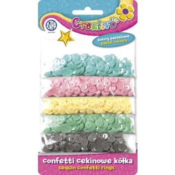 Confetti cekinowe kółka na blistrze - mix 5 kolorów pastelowych 1000 sztuk 695264962a0be71556428291fd186306