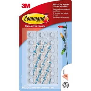 Command™ Przezroczyste haczyki do wieszania ozdób, 20 haczyków + 24 mini paski